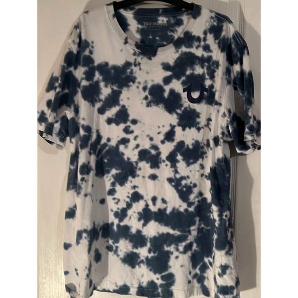 True Religion Navy and White Tie-Dye Logo Tee